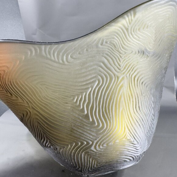 Sasaki Stephen Dweck Glass Bowl Abstract Shape Olive Green Satin Swirl Japan VTG - Picture 6 of 16